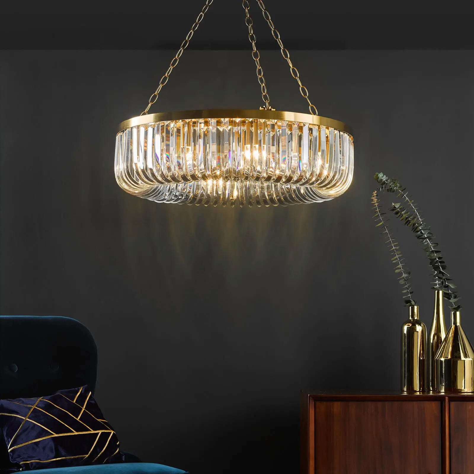 Sigourney 8 Light Satin & Gold Crystal Chandelier
